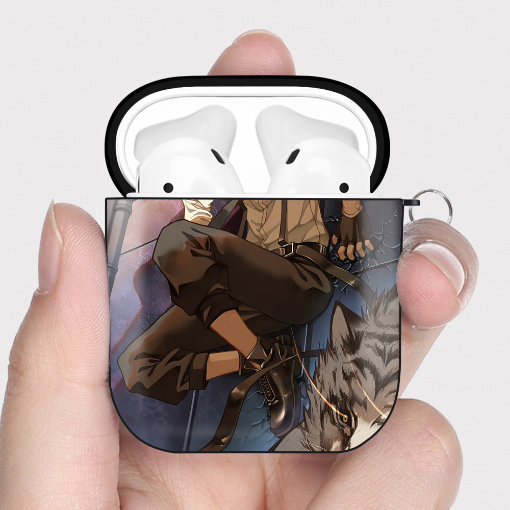 （画像用） 文豪ストレイドッグス Bungo Stray Dogs AirPods 第2世代保護ケース ハードシェル ブラック 耐衝撃・防指紋・カラビナ付き