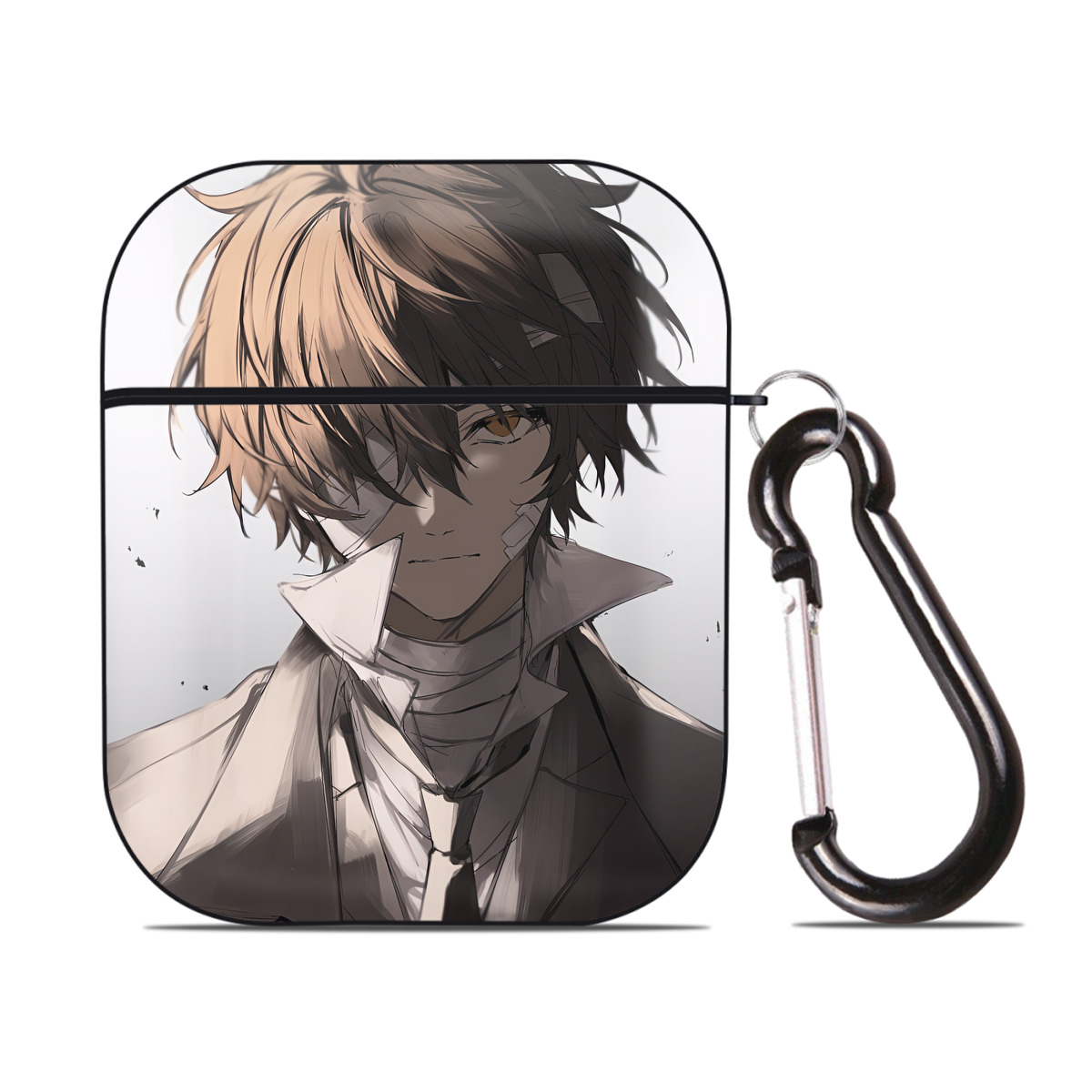（画像用） 文豪ストレイドッグス Bungo Stray Dogs AirPods 第2世代保護ケース ハードシェル ブラック 耐衝撃・防指紋・カラビナ付き