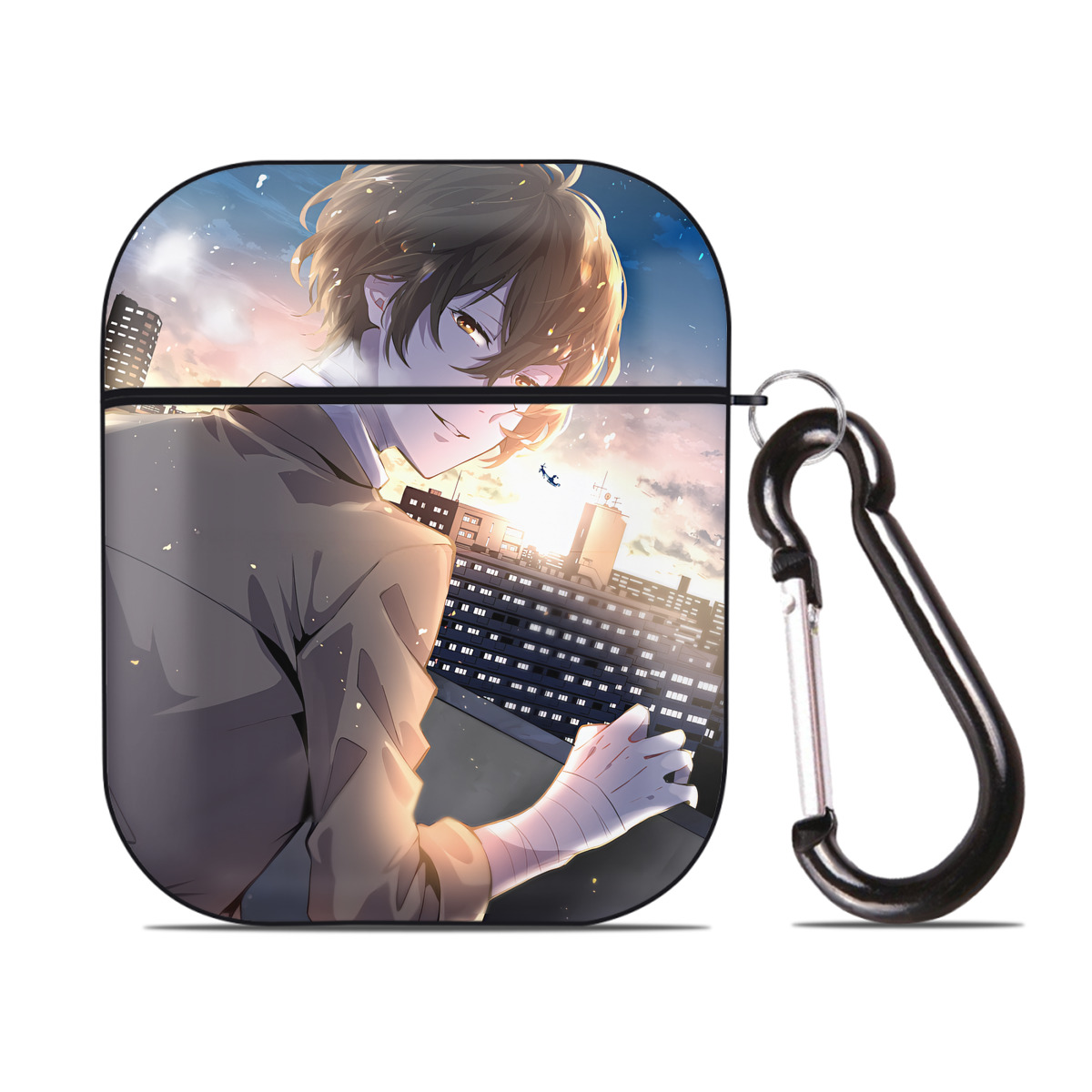 （画像用） 文豪ストレイドッグス Bungo Stray Dogs AirPods 第2世代保護ケース ハードシェル ブラック 耐衝撃・防指紋・カラビナ付き