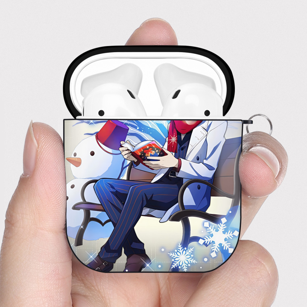 （画像用） 文豪ストレイドッグス Bungo Stray Dogs AirPods 第2世代保護ケース ハードシェル ブラック 耐衝撃・防指紋・カラビナ付き