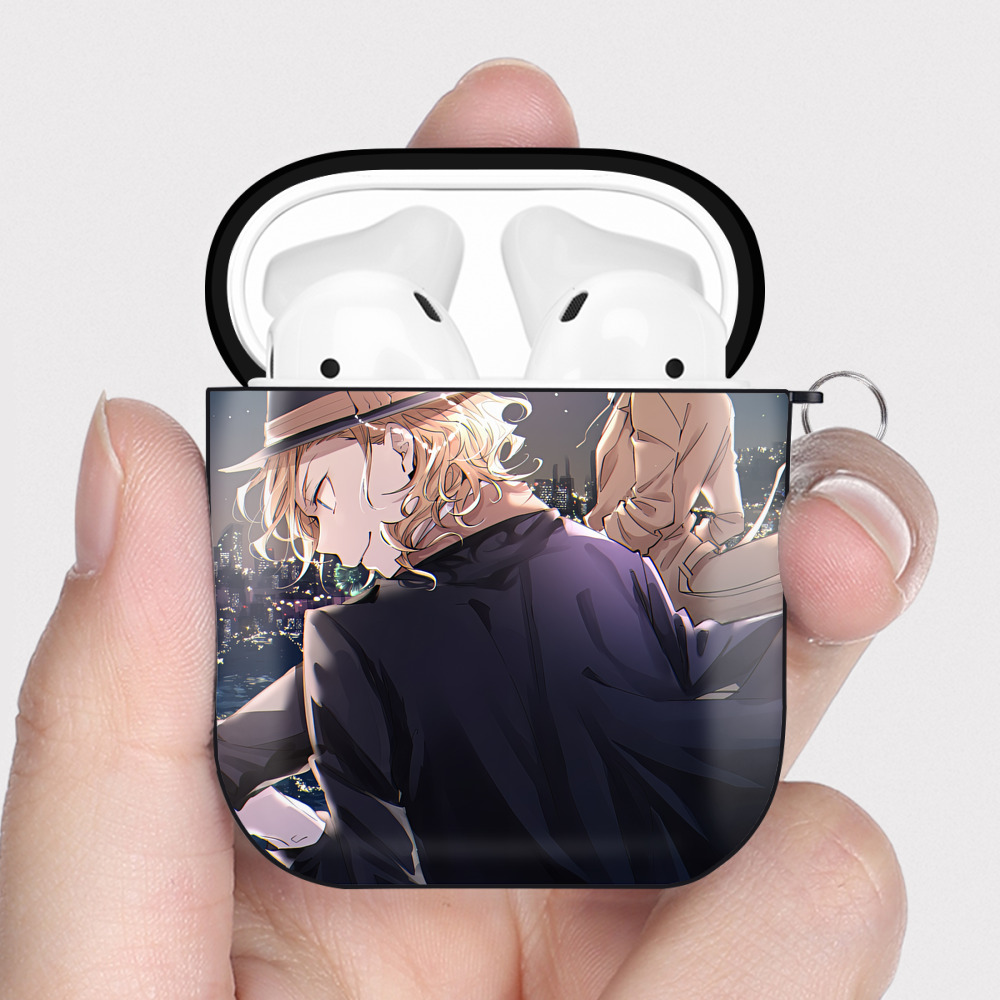 （画像用） 文豪ストレイドッグス Bungo Stray Dogs AirPods 第2世代保護ケース ハードシェル ブラック 耐衝撃・防指紋・カラビナ付き