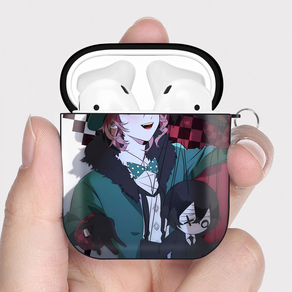 （画像用） 文豪ストレイドッグス Bungo Stray Dogs AirPods 第2世代保護ケース ハードシェル ブラック 耐衝撃・防指紋・カラビナ付き