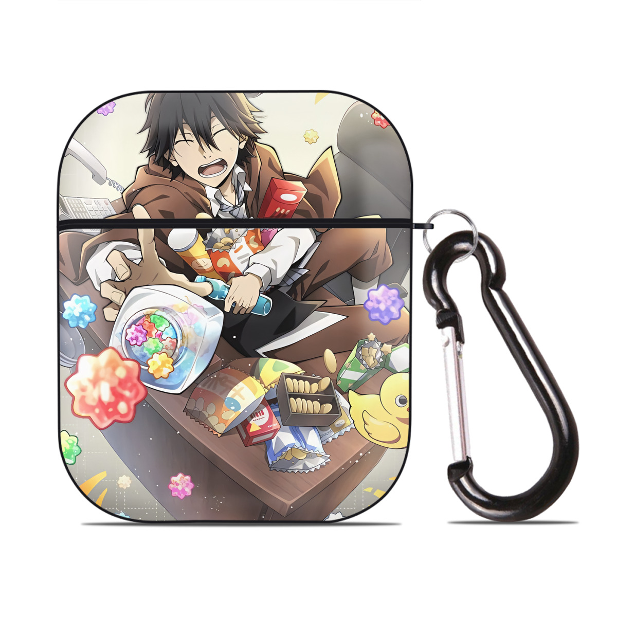 （画像用） 文豪ストレイドッグス Bungo Stray Dogs AirPods 第2世代保護ケース ハードシェル ブラック 耐衝撃・防指紋・カラビナ付き