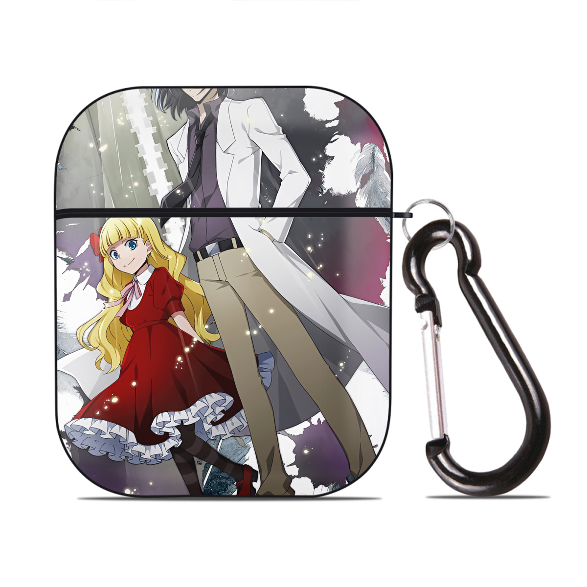 （画像用） 文豪ストレイドッグス Bungo Stray Dogs AirPods 第2世代保護ケース ハードシェル ブラック 耐衝撃・防指紋・カラビナ付き