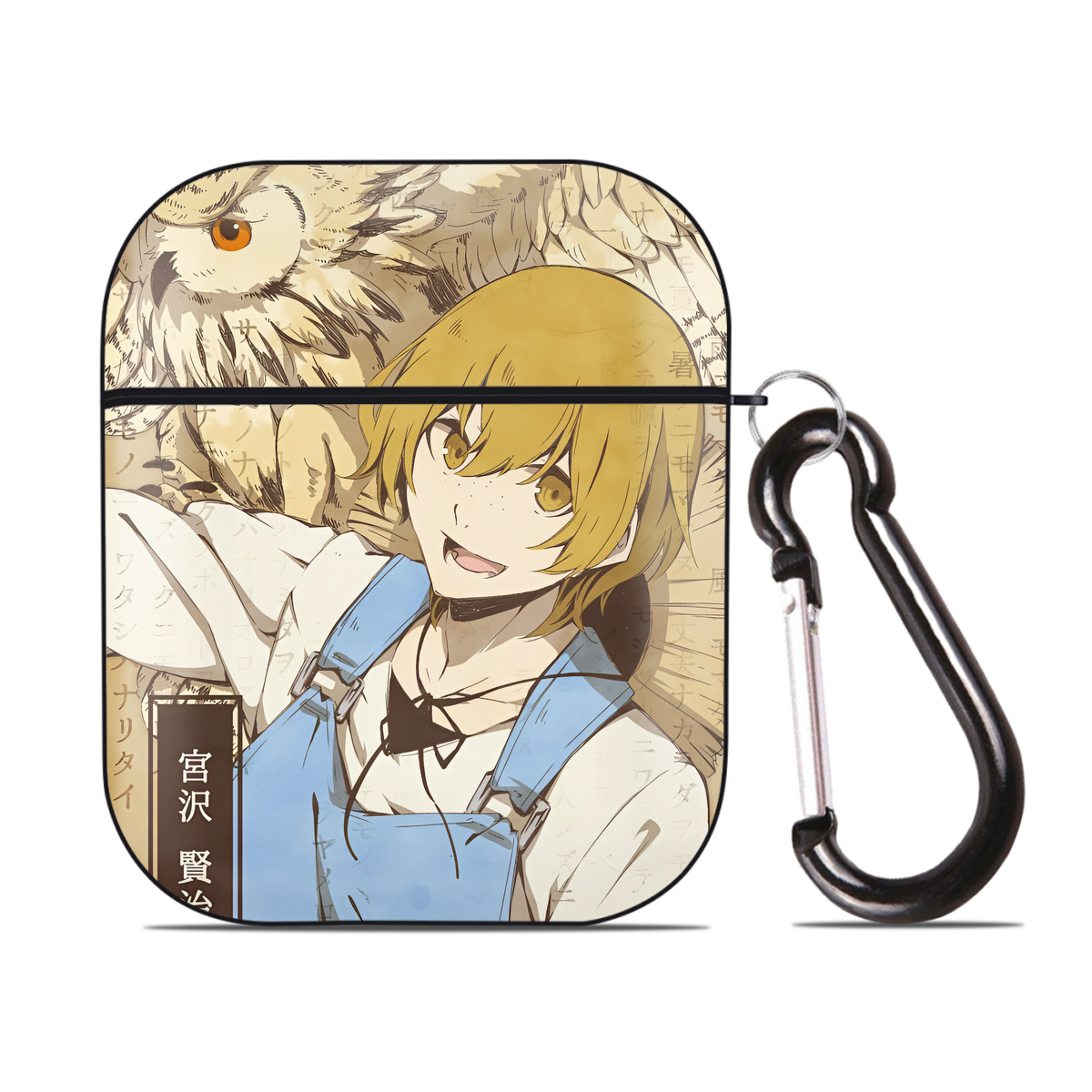 （画像用） 文豪ストレイドッグス Bungo Stray Dogs AirPods 第2世代保護ケース ハードシェル ブラック 耐衝撃・防指紋・カラビナ付き