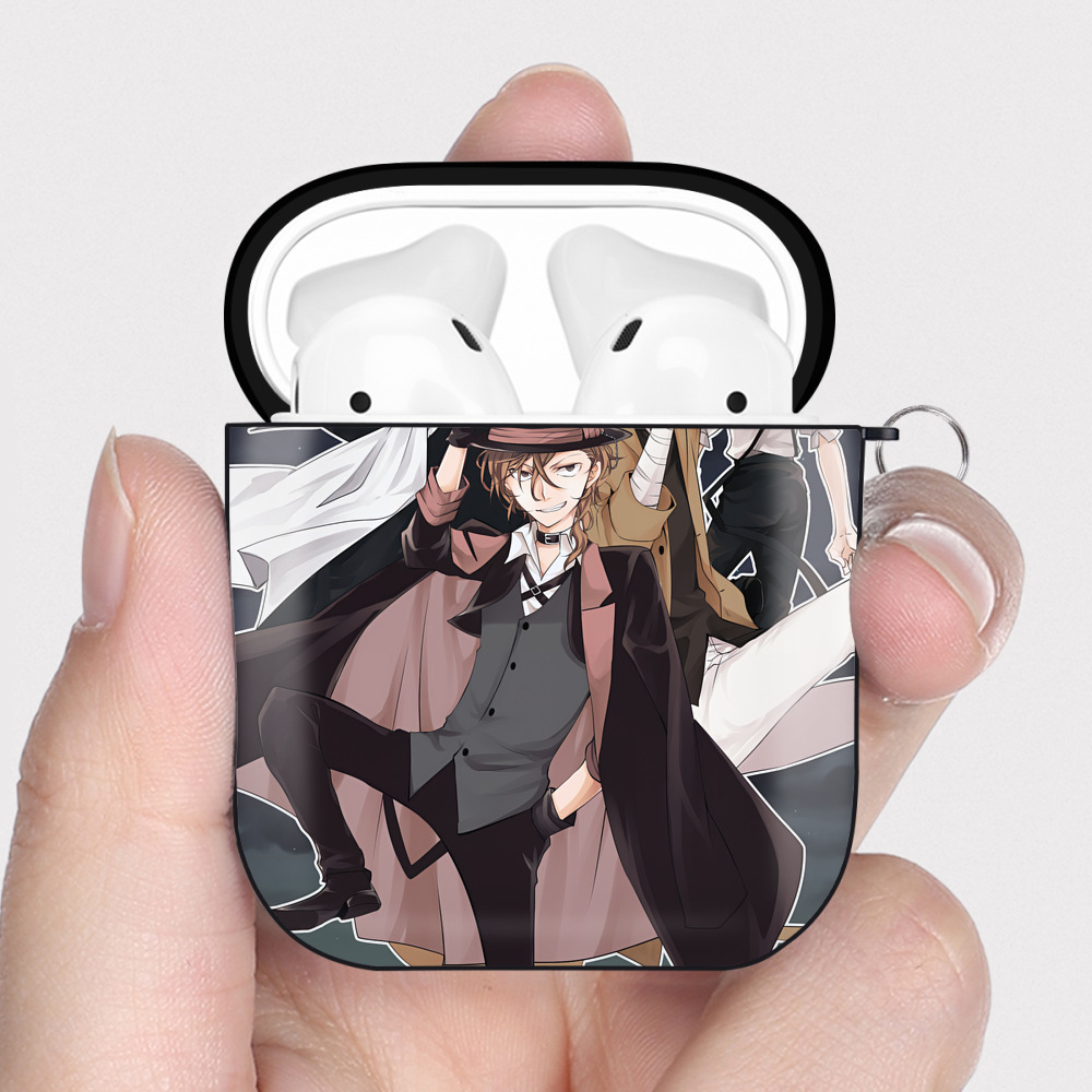 （画像用） 文豪ストレイドッグス Bungo Stray Dogs AirPods 第2世代保護ケース ハードシェル ブラック 耐衝撃・防指紋・カラビナ付き