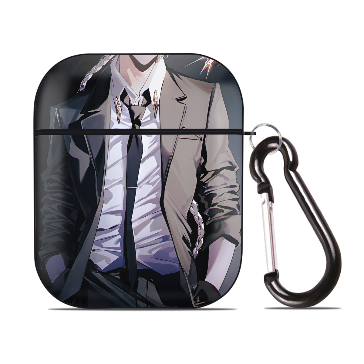 （画像用） 文豪ストレイドッグス Bungo Stray Dogs AirPods 第2世代保護ケース ハードシェル ブラック 耐衝撃・防指紋・カラビナ付き