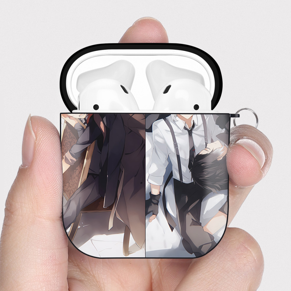 （画像用） 文豪ストレイドッグス Bungo Stray Dogs AirPods 第2世代保護ケース ハードシェル ブラック 耐衝撃・防指紋・カラビナ付き