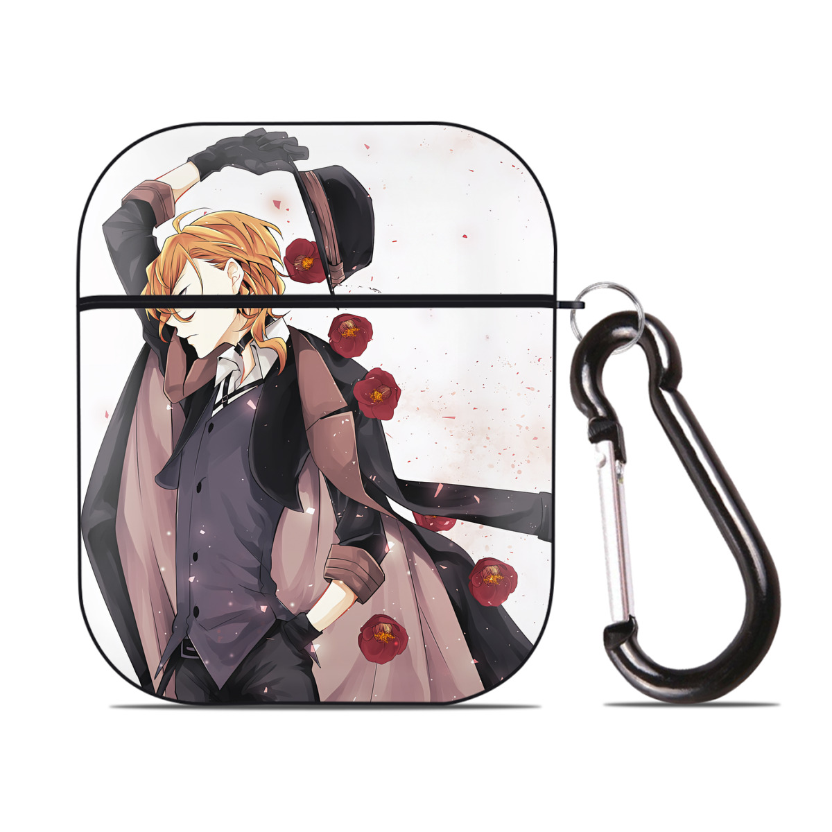 （画像用） 文豪ストレイドッグス Bungo Stray Dogs AirPods 第2世代保護ケース ハードシェル ブラック 耐衝撃・防指紋・カラビナ付き