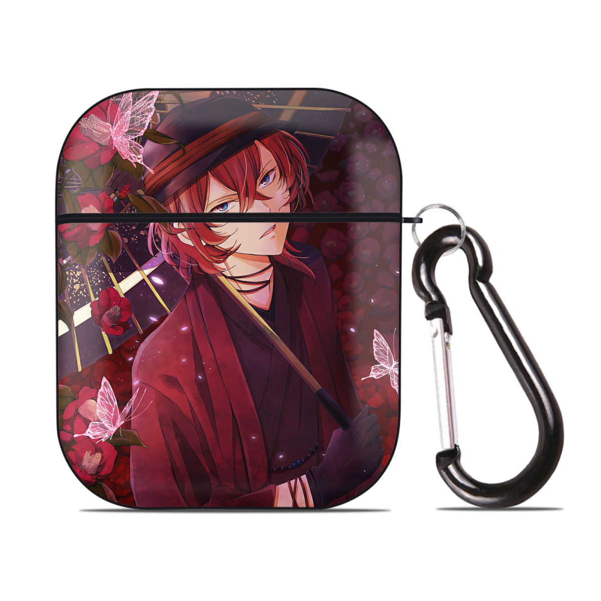 （画像用） 文豪ストレイドッグス Bungo Stray Dogs AirPods 第2世代保護ケース ハードシェル ブラック 耐衝撃・防指紋・カラビナ付き