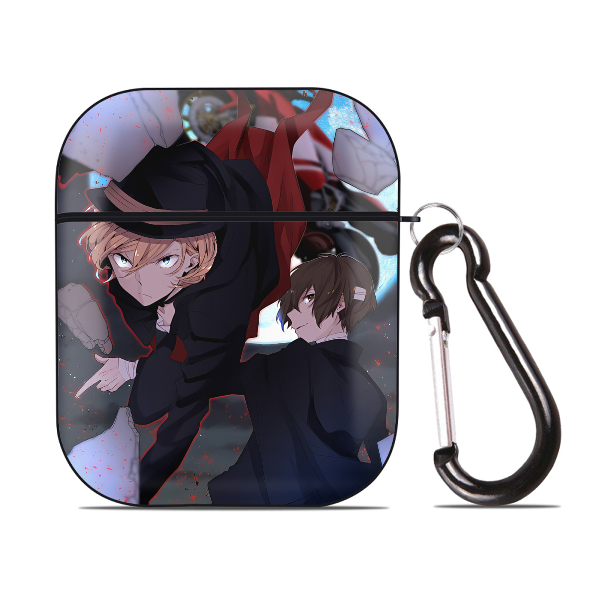 （画像用） 文豪ストレイドッグス Bungo Stray Dogs AirPods 第2世代保護ケース ハードシェル ブラック 耐衝撃・防指紋・カラビナ付き