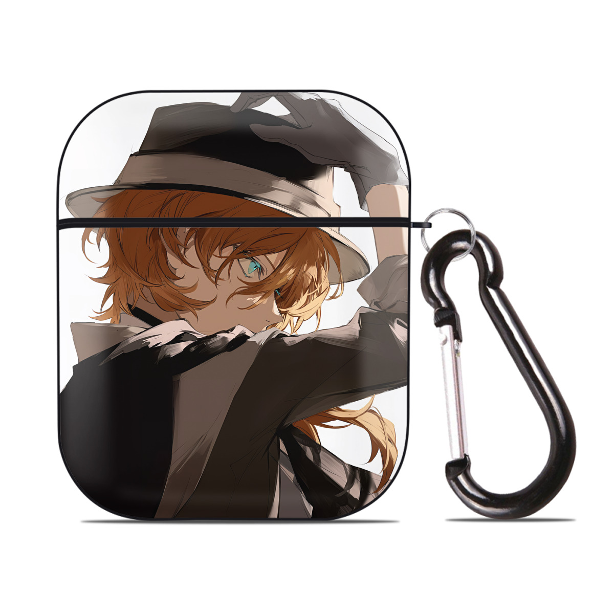 （画像用） 文豪ストレイドッグス Bungo Stray Dogs AirPods 第2世代保護ケース ハードシェル ブラック 耐衝撃・防指紋・カラビナ付き