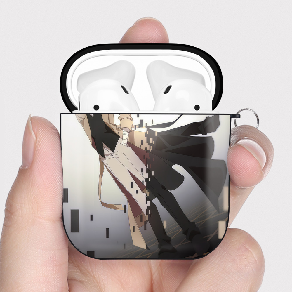 （画像用） 文豪ストレイドッグス Bungo Stray Dogs AirPods 第2世代保護ケース ハードシェル ブラック 耐衝撃・防指紋・カラビナ付き