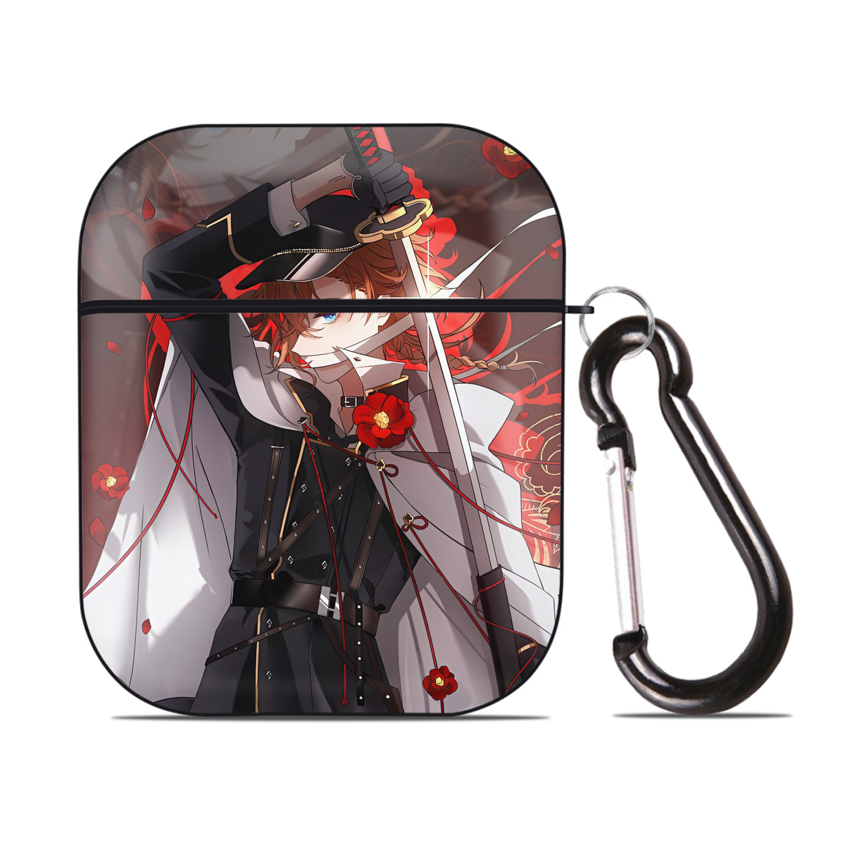 （画像用） 文豪ストレイドッグス Bungo Stray Dogs AirPods 第2世代保護ケース ハードシェル ブラック 耐衝撃・防指紋・カラビナ付き