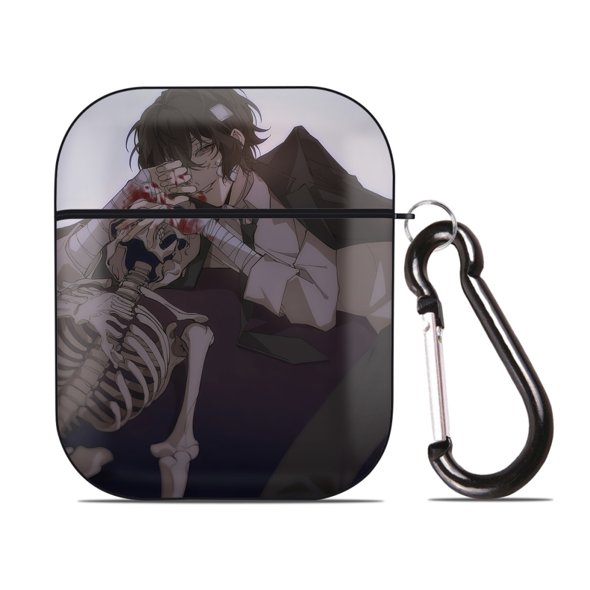 （画像用） 文豪ストレイドッグス Bungo Stray Dogs AirPods 第2世代保護ケース ハードシェル ブラック 耐衝撃・防指紋・カラビナ付き