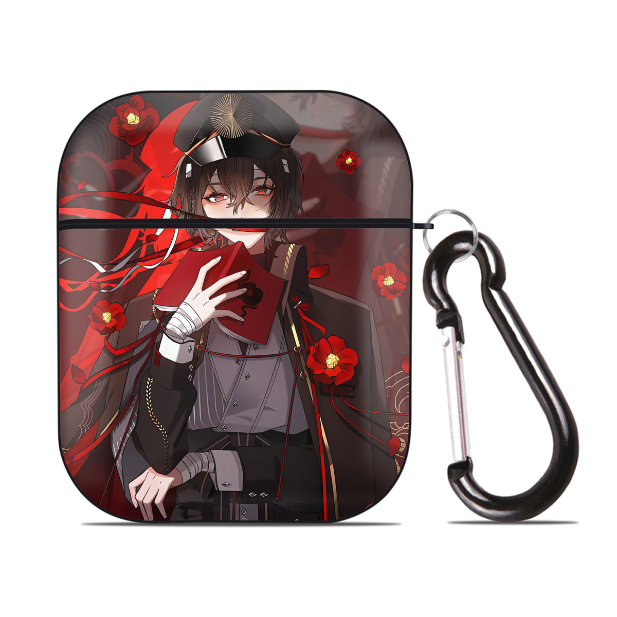 （画像用） 文豪ストレイドッグス Bungo Stray Dogs AirPods 第2世代保護ケース ハードシェル ブラック 耐衝撃・防指紋・カラビナ付き