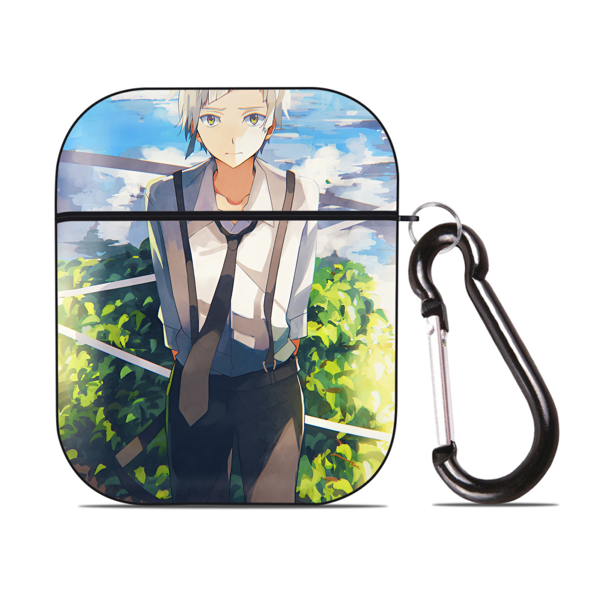 （画像用） 文豪ストレイドッグス Bungo Stray Dogs AirPods 第2世代保護ケース ハードシェル ブラック 耐衝撃・防指紋・カラビナ付き