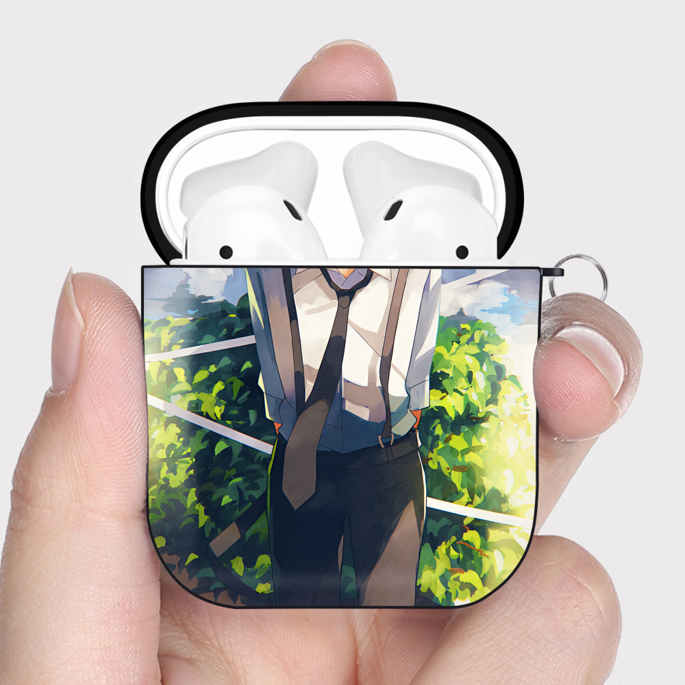 （画像用） 文豪ストレイドッグス Bungo Stray Dogs AirPods 第2世代保護ケース ハードシェル ブラック 耐衝撃・防指紋・カラビナ付き