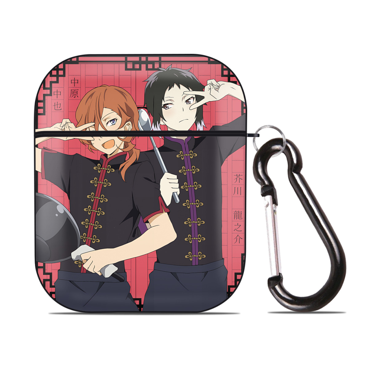 （画像用） 文豪ストレイドッグス Bungo Stray Dogs AirPods 第2世代保護ケース ハードシェル ブラック 耐衝撃・防指紋・カラビナ付き