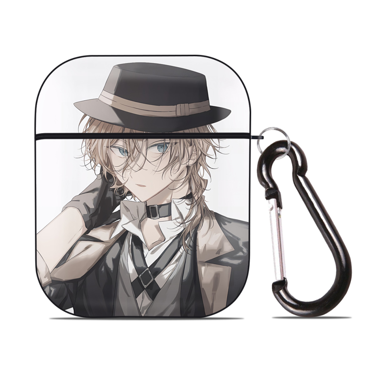 （画像用） 文豪ストレイドッグス Bungo Stray Dogs AirPods 第2世代保護ケース ハードシェル ブラック 耐衝撃・防指紋・カラビナ付き