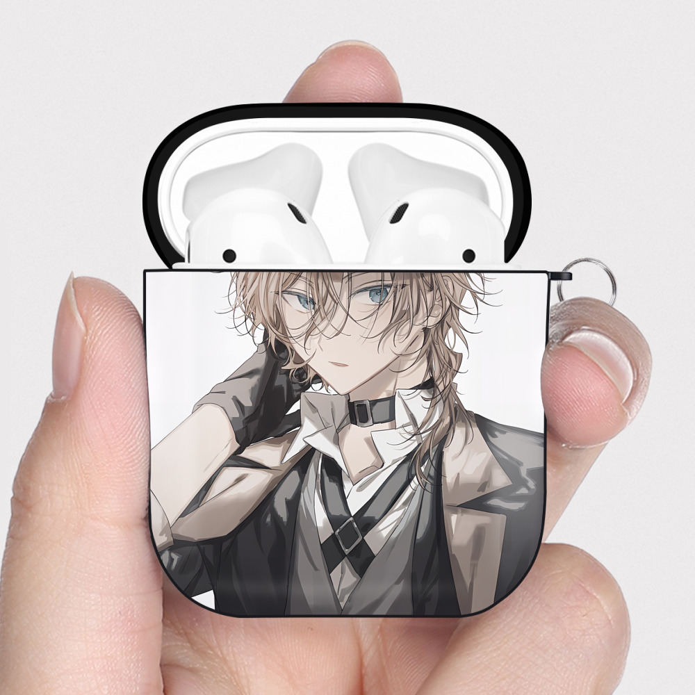 （画像用） 文豪ストレイドッグス Bungo Stray Dogs AirPods 第2世代保護ケース ハードシェル ブラック 耐衝撃・防指紋・カラビナ付き