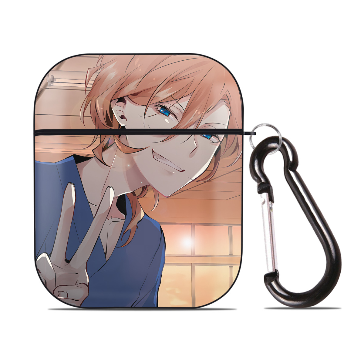 （画像用） 文豪ストレイドッグス Bungo Stray Dogs AirPods 第2世代保護ケース ハードシェル ブラック 耐衝撃・防指紋・カラビナ付き
