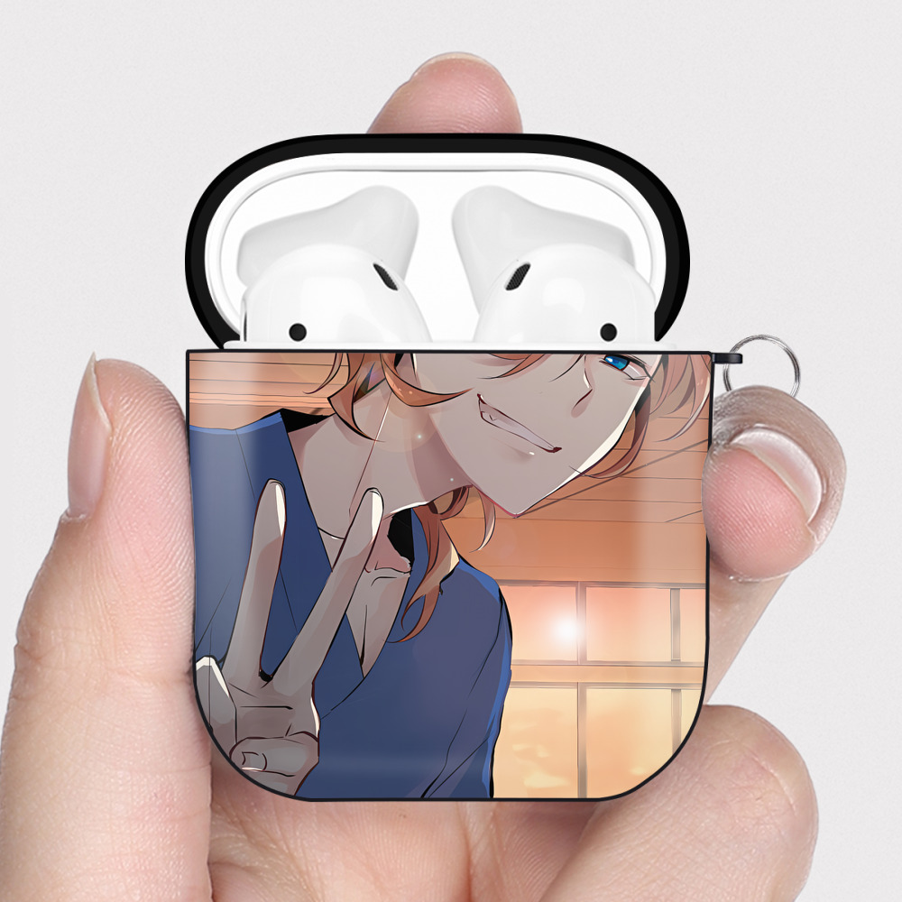 （画像用） 文豪ストレイドッグス Bungo Stray Dogs AirPods 第2世代保護ケース ハードシェル ブラック 耐衝撃・防指紋・カラビナ付き