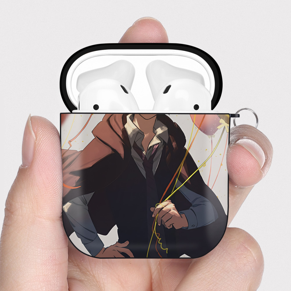 （画像用） 文豪ストレイドッグス Bungo Stray Dogs AirPods 第2世代保護ケース ハードシェル ブラック 耐衝撃・防指紋・カラビナ付き