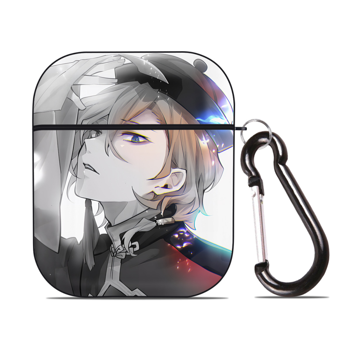 （画像用） 文豪ストレイドッグス Bungo Stray Dogs AirPods 第2世代保護ケース ハードシェル ブラック 耐衝撃・防指紋・カラビナ付き