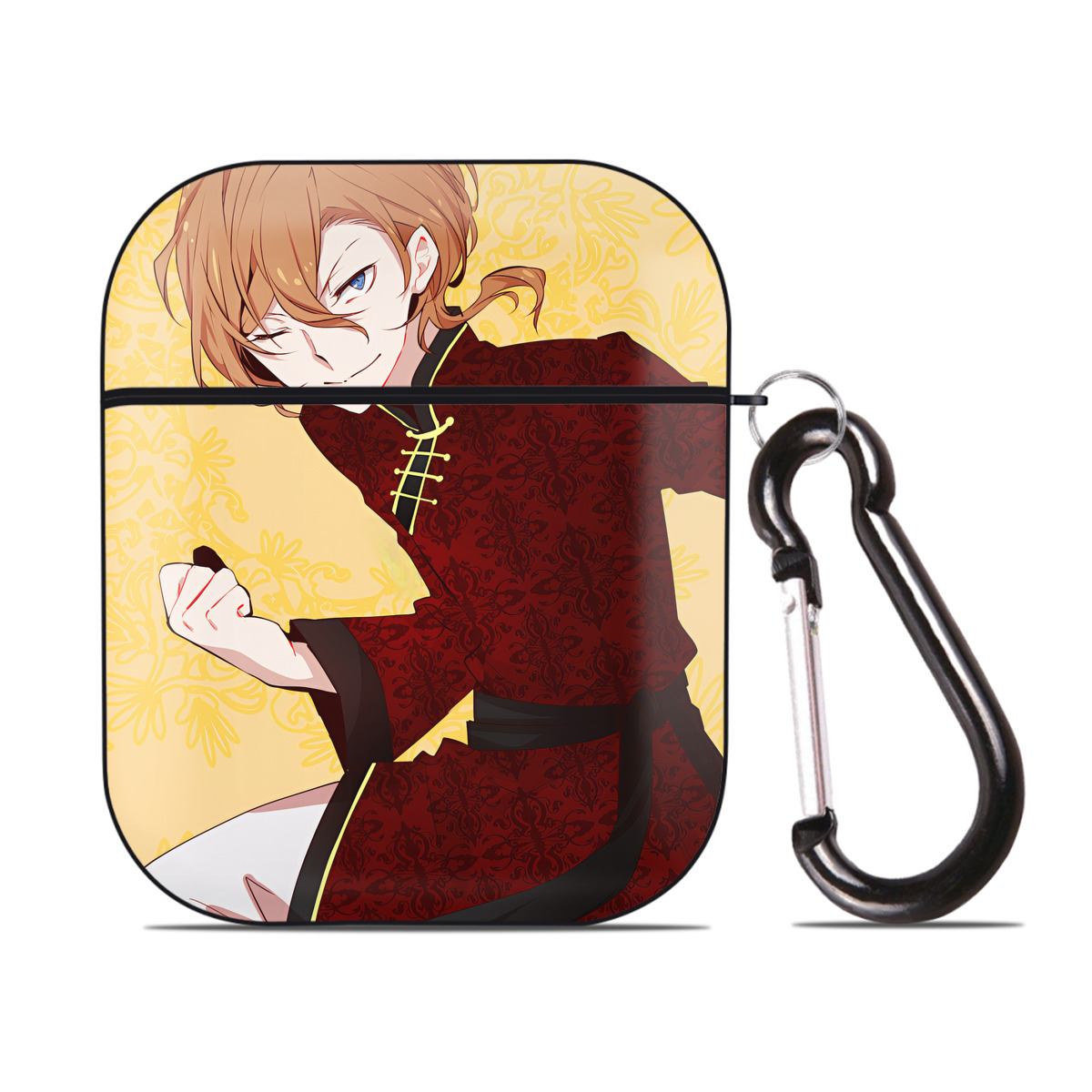 （画像用） 文豪ストレイドッグス Bungo Stray Dogs AirPods 第2世代保護ケース ハードシェル ブラック 耐衝撃・防指紋・カラビナ付き