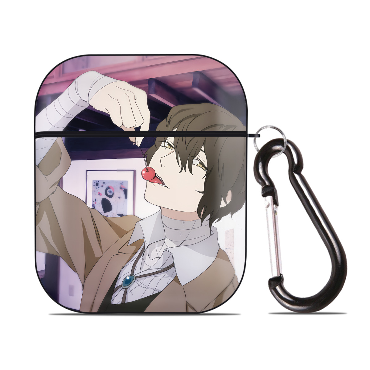 （画像用） 文豪ストレイドッグス Bungo Stray Dogs AirPods 第2世代保護ケース ハードシェル ブラック 耐衝撃・防指紋・カラビナ付き