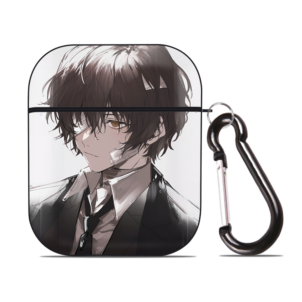 （画像用） 文豪ストレイドッグス Bungo Stray Dogs AirPods 第2世代保護ケース ハードシェル ブラック 耐衝撃・防指紋・カラビナ付き