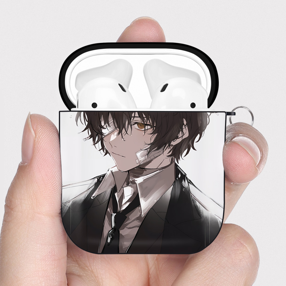 文豪ストレイドッグス Bungo Stray Dogs AirPods 第2世代保護ケース ハードシェル ブラック 耐衝撃・防指紋・カラビナ付き