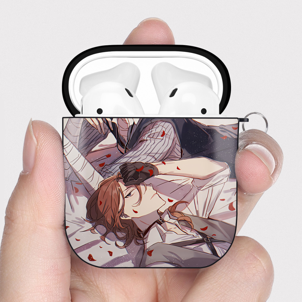 （画像用） 文豪ストレイドッグス Bungo Stray Dogs AirPods 第2世代保護ケース ハードシェル ブラック 耐衝撃・防指紋・カラビナ付き