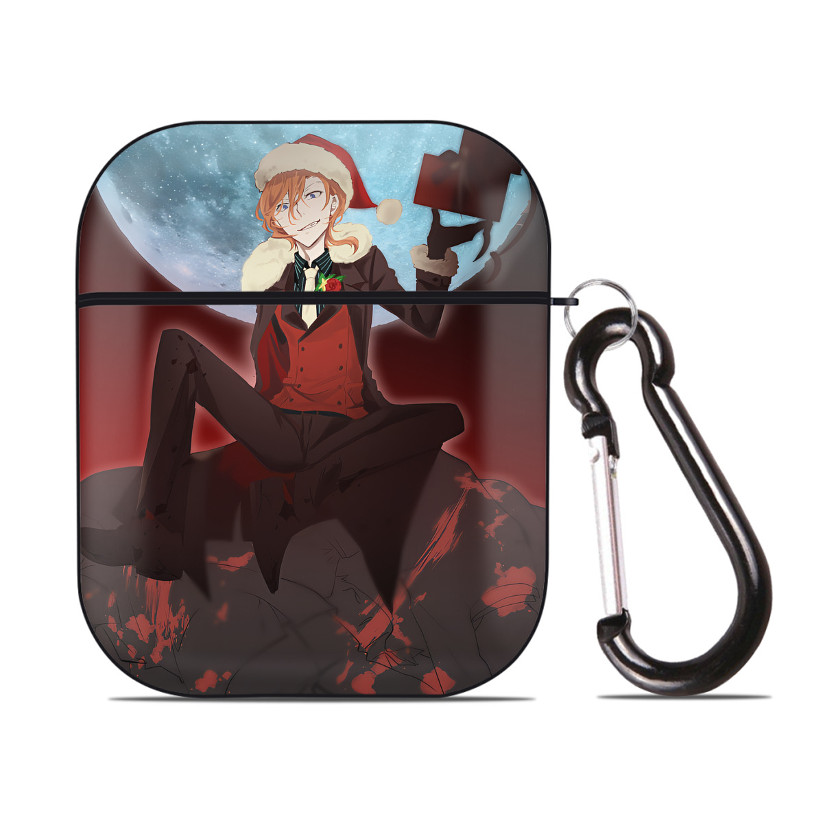 （画像用） 文豪ストレイドッグス Bungo Stray Dogs AirPods 第2世代保護ケース ハードシェル ブラック 耐衝撃・防指紋・カラビナ付き