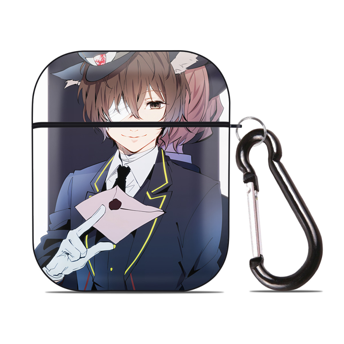 （画像用） 文豪ストレイドッグス Bungo Stray Dogs AirPods 第2世代保護ケース ハードシェル ブラック 耐衝撃・防指紋・カラビナ付き