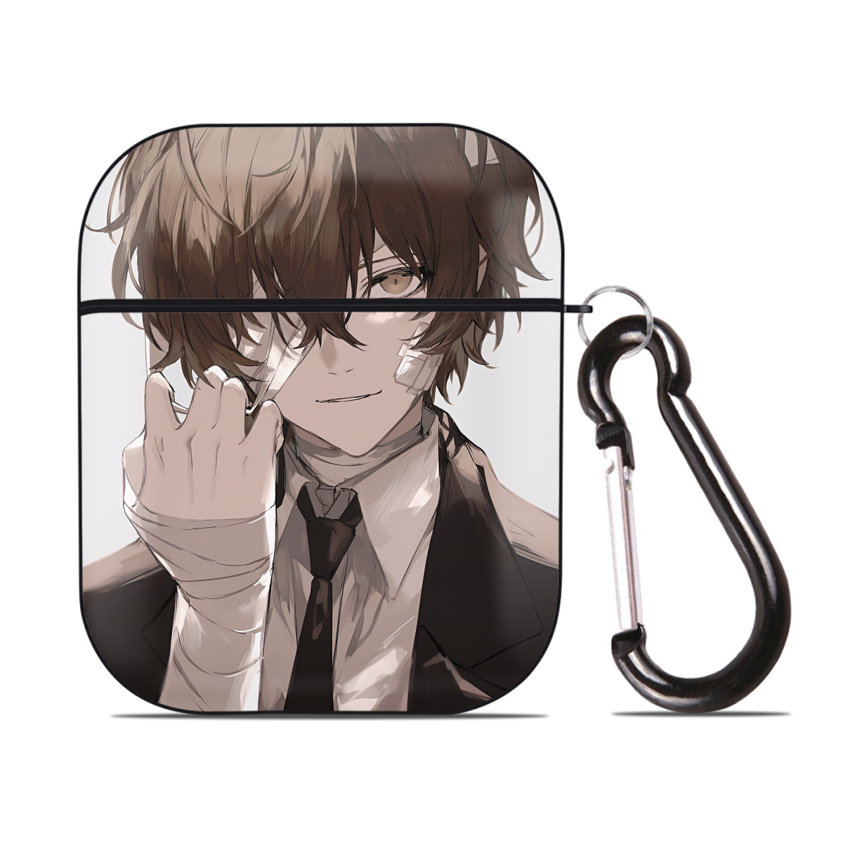 （画像用） 文豪ストレイドッグス Bungo Stray Dogs AirPods 第2世代保護ケース ハードシェル ブラック 耐衝撃・防指紋・カラビナ付き
