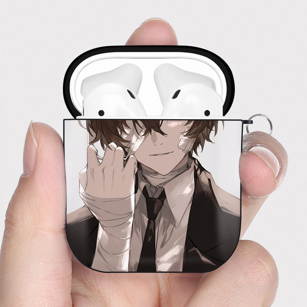 （画像用） 文豪ストレイドッグス Bungo Stray Dogs AirPods 第2世代保護ケース ハードシェル ブラック 耐衝撃・防指紋・カラビナ付き