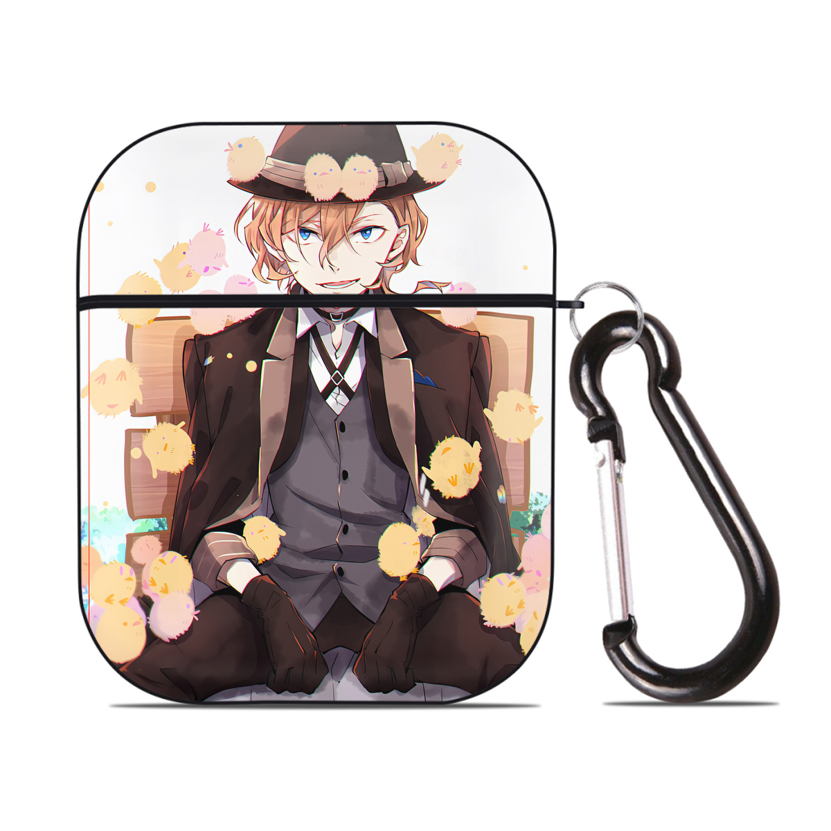 （画像用） 文豪ストレイドッグス Bungo Stray Dogs AirPods 第2世代保護ケース ハードシェル ブラック 耐衝撃・防指紋・カラビナ付き
