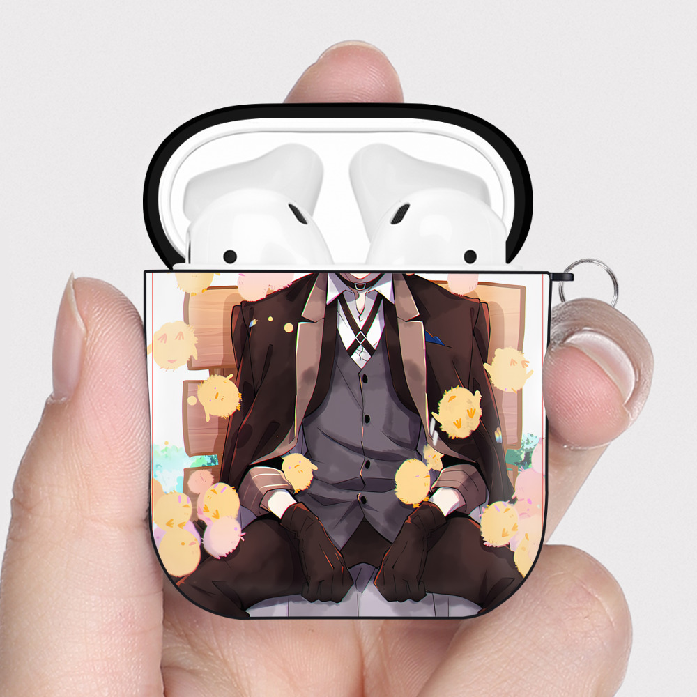 （画像用） 文豪ストレイドッグス Bungo Stray Dogs AirPods 第2世代保護ケース ハードシェル ブラック 耐衝撃・防指紋・カラビナ付き