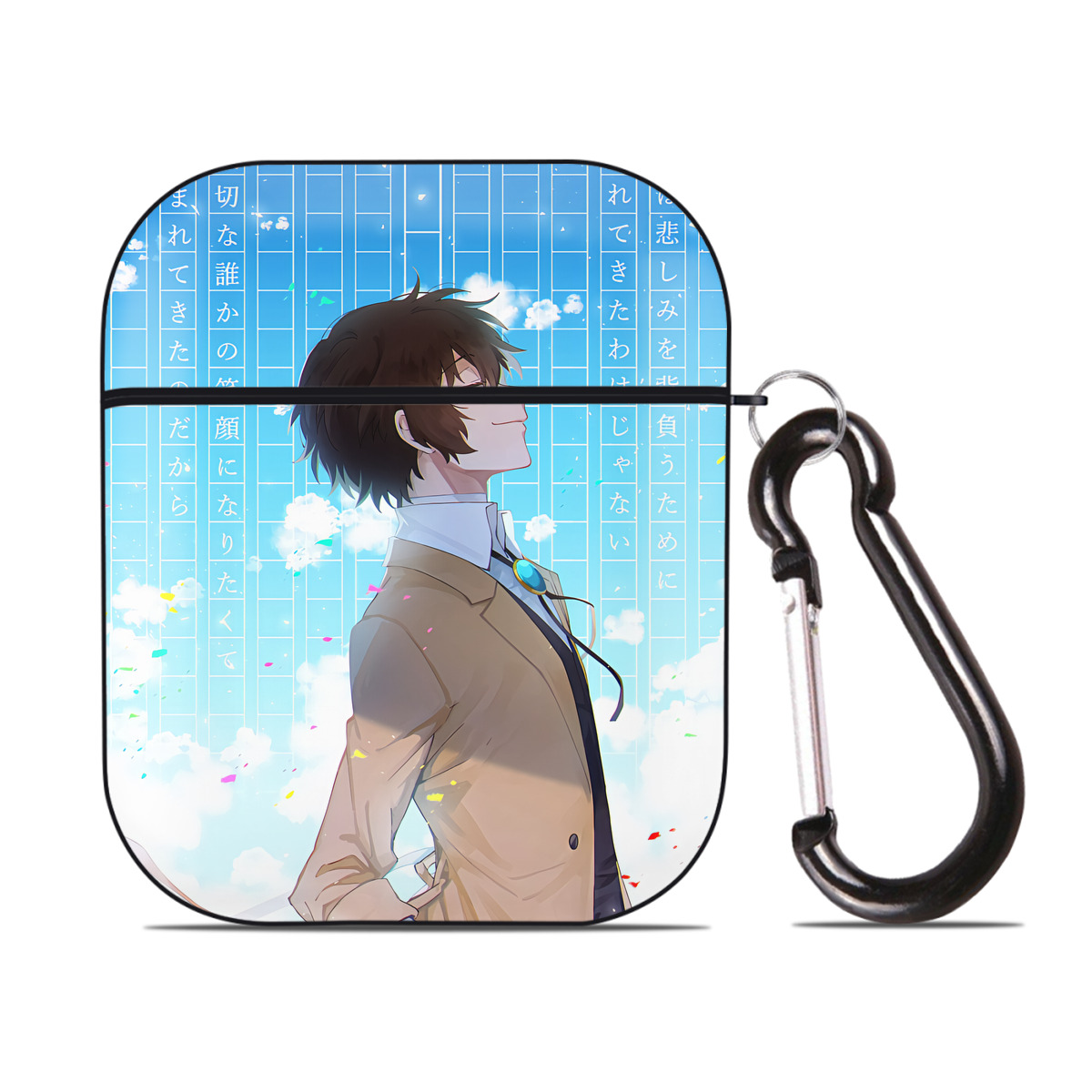 （画像用） 文豪ストレイドッグス Bungo Stray Dogs AirPods 第2世代保護ケース ハードシェル ブラック 耐衝撃・防指紋・カラビナ付き