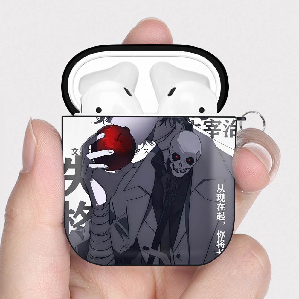 （画像用） 文豪ストレイドッグス Bungo Stray Dogs AirPods 第2世代保護ケース ハードシェル ブラック 耐衝撃・防指紋・カラビナ付き