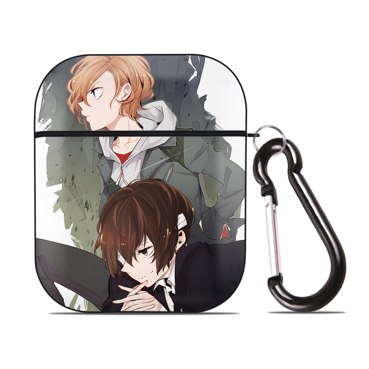 （画像用） 文豪ストレイドッグス Bungo Stray Dogs AirPods 第2世代保護ケース ハードシェル ブラック 耐衝撃・防指紋・カラビナ付き