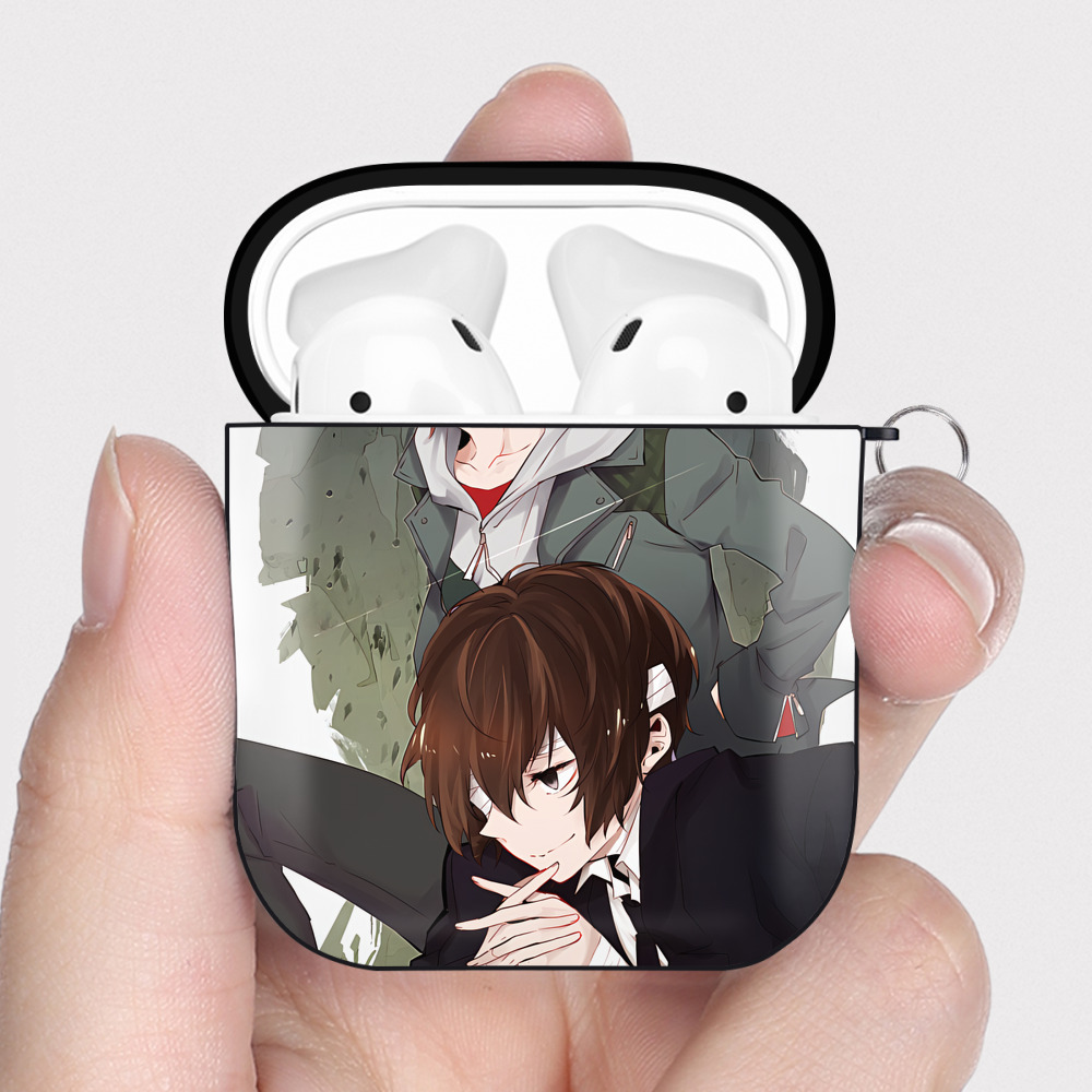 （画像用） 文豪ストレイドッグス Bungo Stray Dogs AirPods 第2世代保護ケース ハードシェル ブラック 耐衝撃・防指紋・カラビナ付き