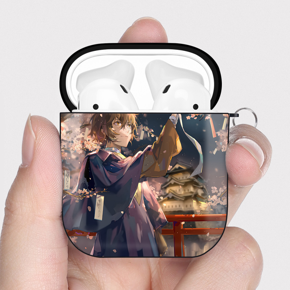 （画像用） 文豪ストレイドッグス Bungo Stray Dogs AirPods 第2世代保護ケース ハードシェル ブラック 耐衝撃・防指紋・カラビナ付き
