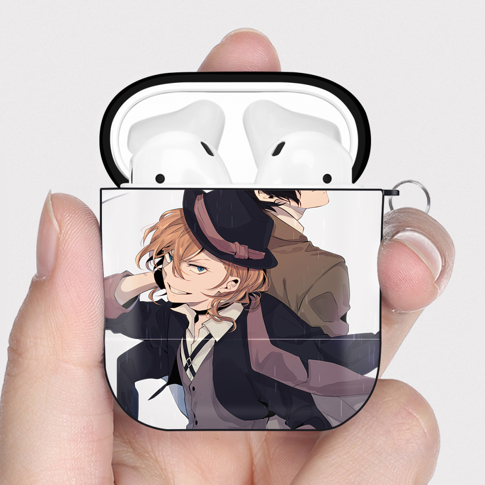 （画像用） 文豪ストレイドッグス Bungo Stray Dogs AirPods 第2世代保護ケース ハードシェル ブラック 耐衝撃・防指紋・カラビナ付き