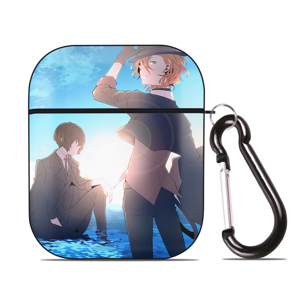 （画像用） 文豪ストレイドッグス Bungo Stray Dogs AirPods 第2世代保護ケース ハードシェル ブラック 耐衝撃・防指紋・カラビナ付き