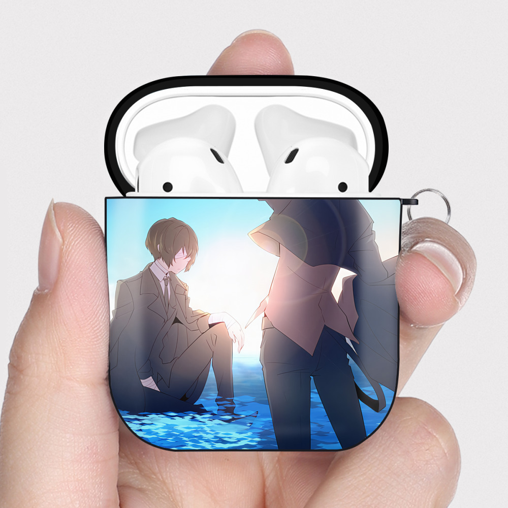 （画像用） 文豪ストレイドッグス Bungo Stray Dogs AirPods 第2世代保護ケース ハードシェル ブラック 耐衝撃・防指紋・カラビナ付き