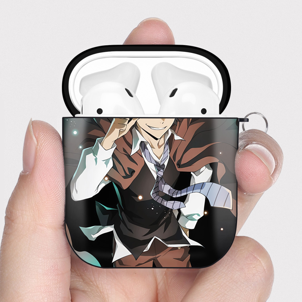 （画像用） 文豪ストレイドッグス Bungo Stray Dogs AirPods 第2世代保護ケース ハードシェル ブラック 耐衝撃・防指紋・カラビナ付き