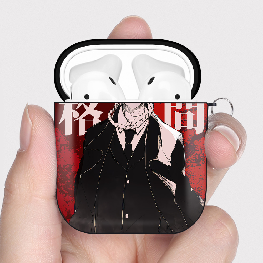 （画像用） 文豪ストレイドッグス Bungo Stray Dogs AirPods 第2世代保護ケース ハードシェル ブラック 耐衝撃・防指紋・カラビナ付き